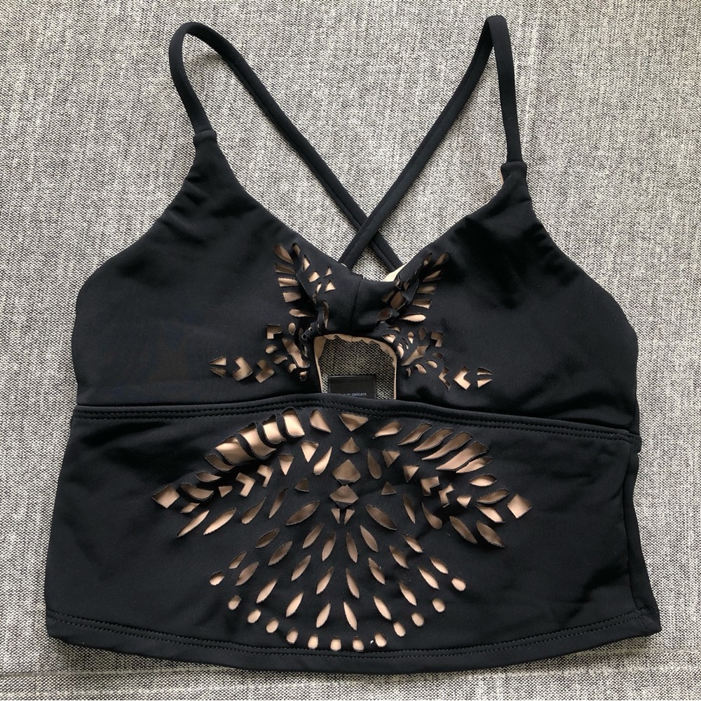 New Blue Life FIT LA USA made black tank shelf bra crop cutout natural XS S